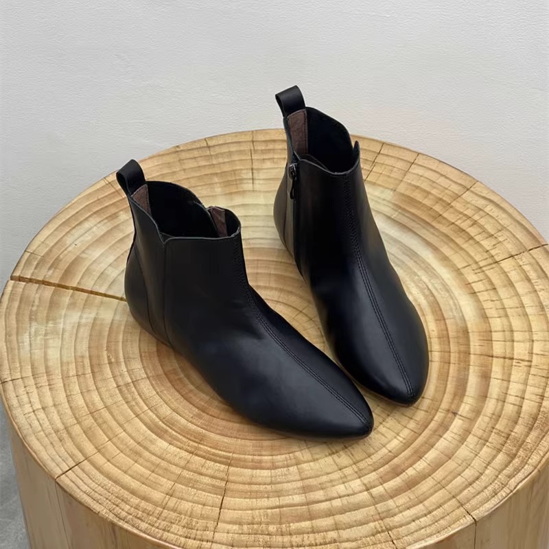 Women Fashion Boots:Retro Style Pointed Toe Short Boots Winter New Trendy Versatile Simple Design Sense,Black/Brown/Light Tan,Free shipping
