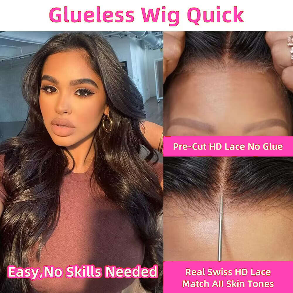 Glueless Prelucked Body Wave Brazilian Human Hair Wigs x Closure HD Transparent Upgrade Pre cut Lace Long