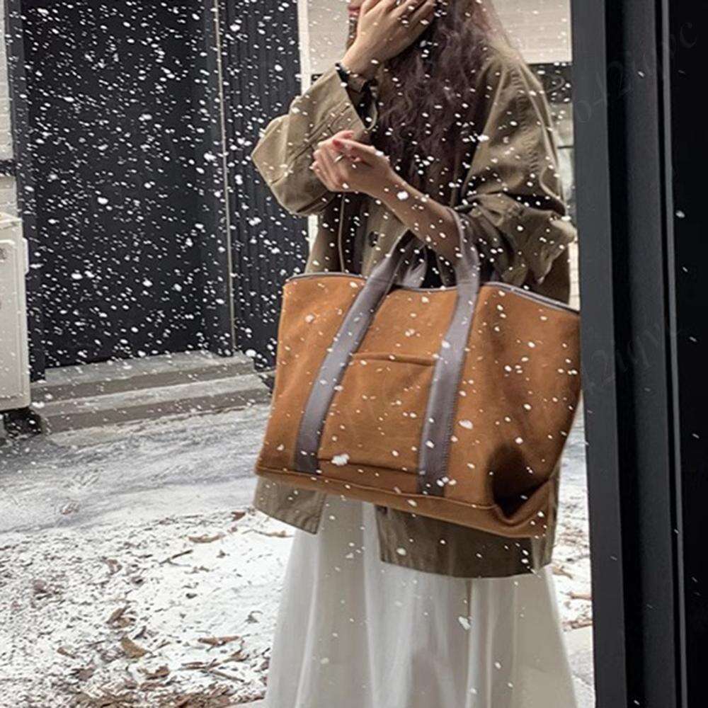 for Tote Women Suede Shoulder Large Capacity Winter Handbag Simple Satchel Vintage Commute Shopping Bag