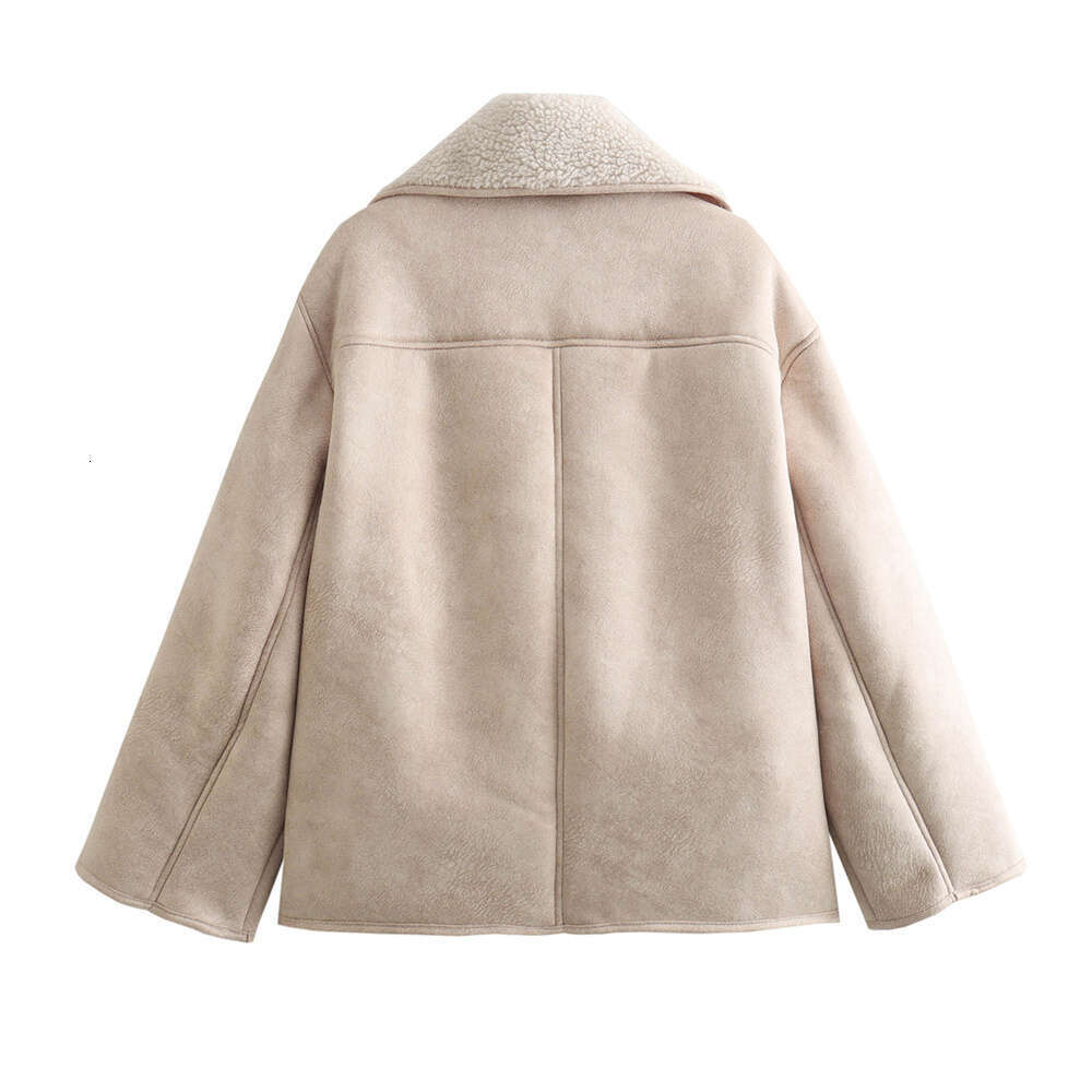 BMURHMZA 2024 Autumn New Product Women's Polo Long Sleeve Loose Casual Double Sided Splicing Fleece Jacket Short Coat