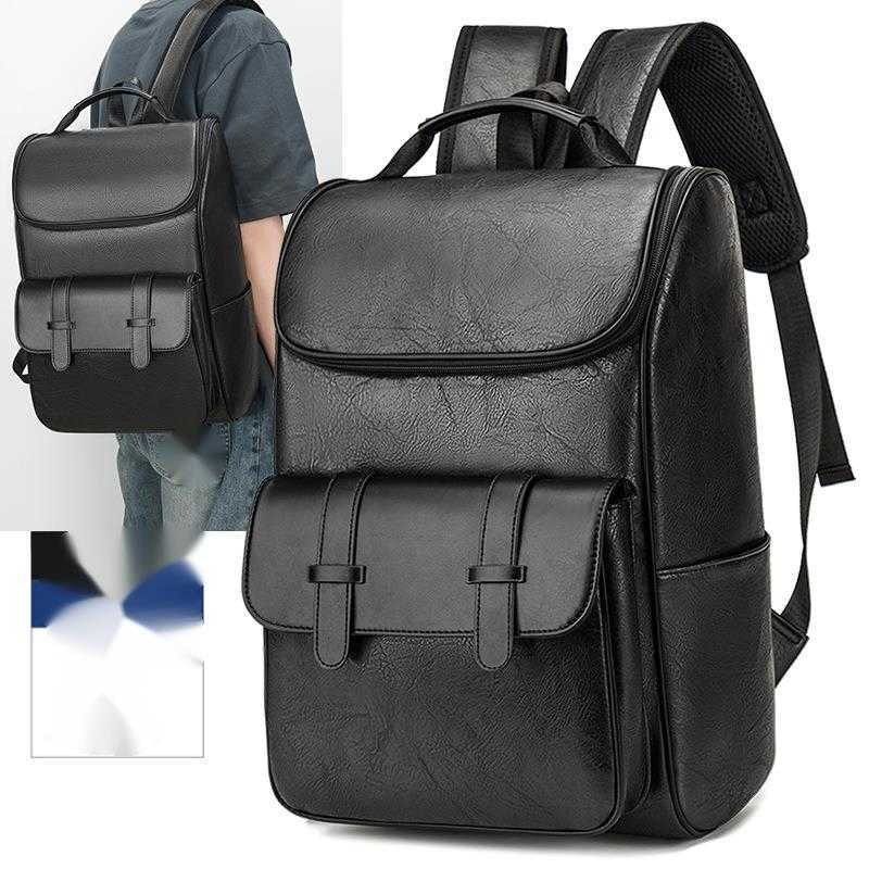 Simple stylish Korean version backpack, street trendy men's leather backpack, outdoor backpack, student book bag, trendy 241015