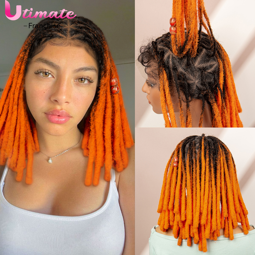 Full Lace Twisted Synthetic Dreadloc Braids Transparent Box Braided with Baby Hair Short Afro Wigs for Women