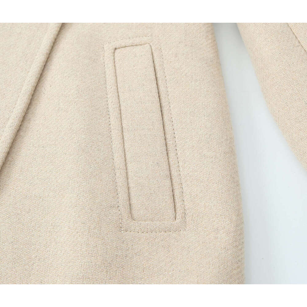 TRAFZA Women Fashion With Ed Double Breasted Solid New 2024 Fall Winter Casual Versatile Long Coat