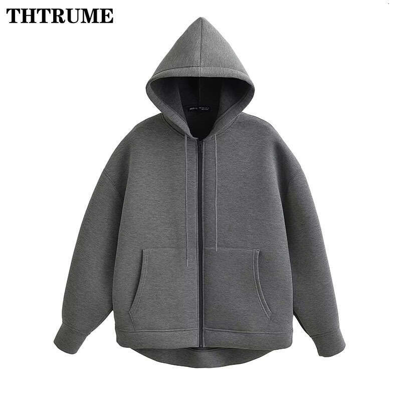 2024 New Autumn Hoodies Fashion Women Solid Zipper Oversized High Street Unisex Hooded Tops Casual Streetwear Pocket Sweatshirts