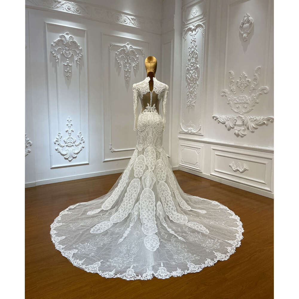 Elegant High neck With Transparent Back Special Lace Mermaid Wedding Dress