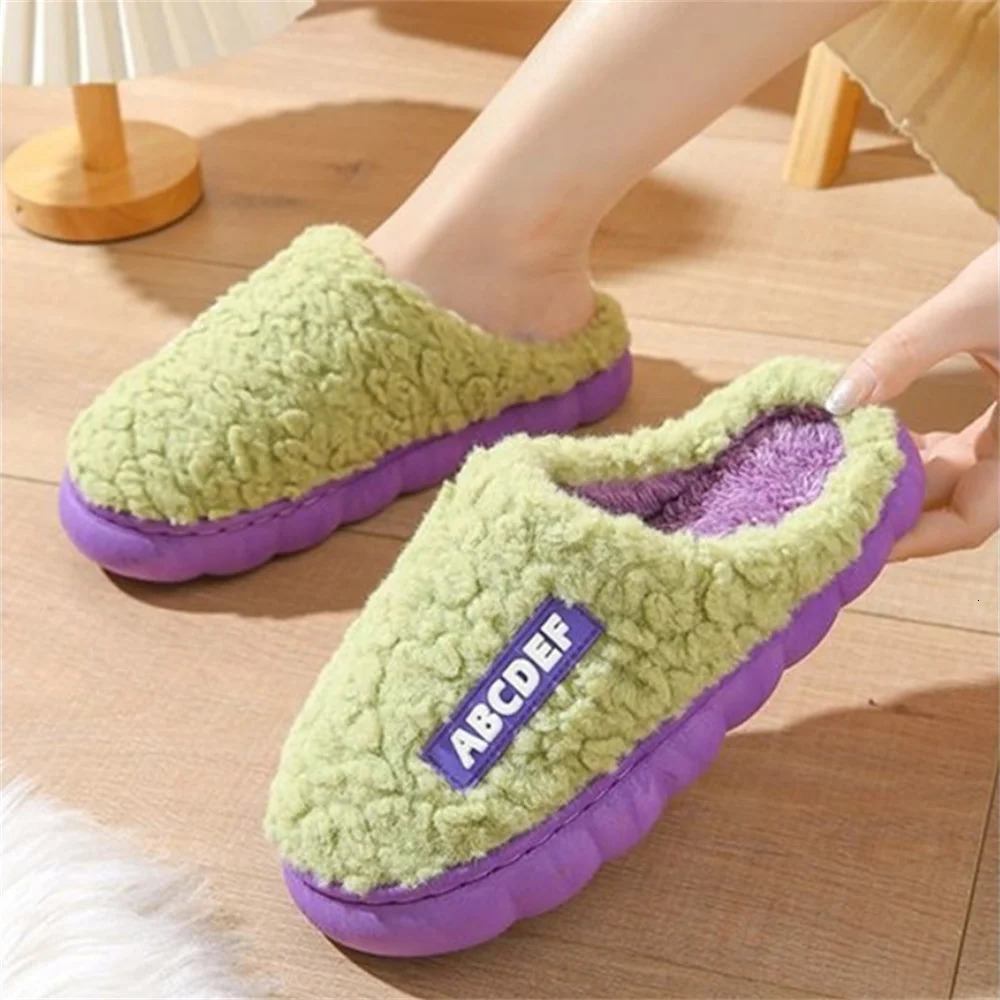 Women Winter Warm Home Slippers Thicken Indoor Floor Slides Plush High Heels Fur Cotton Shoes Ladies Couples Slipper 241025