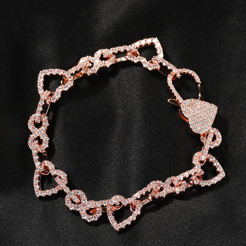 High Quality Lover Heart Shape 8 Cuban Chain Necklace Bracelet 18K Real Gold Plated Jewelry Set