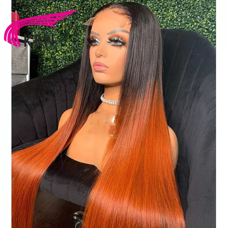KRN 1B Ginger Color Lace Front Human Wigs With Baby Pre Plucked 26inch Straight For Women Brazilian Remy Hair KR
