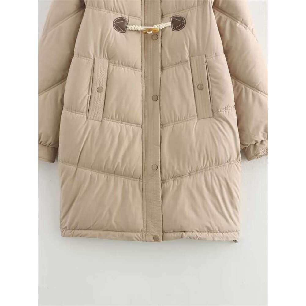 TRAFZA Women Fall Winter Padding Five-Color Horn Buttons Zipper New 2024 Fashion Energetic Simple Long Coat