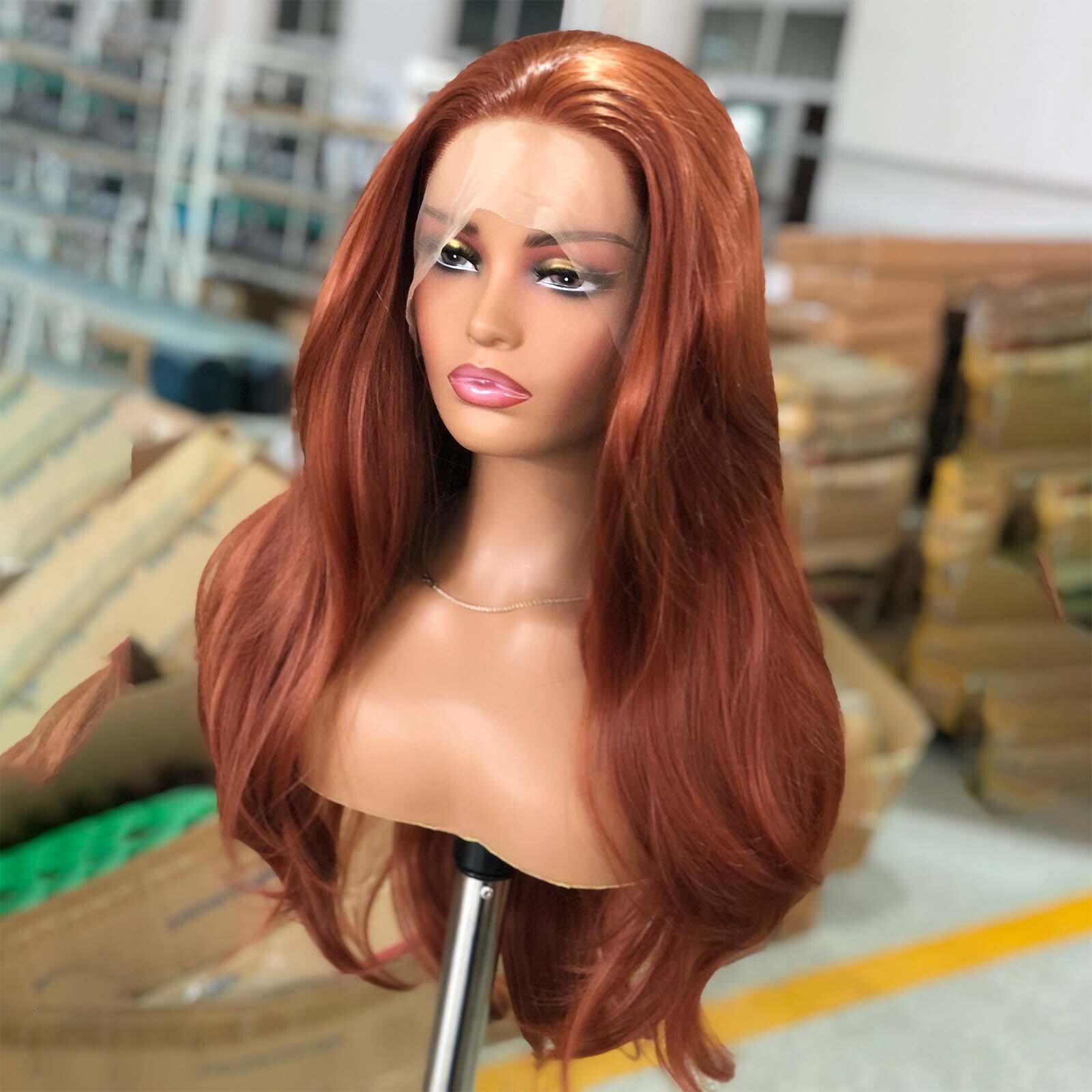 Reddish Natural Wavy Synthetic Front Wig Ginger Brown Copper Red Colored Hair Lace Frontal Wigs for Women Party