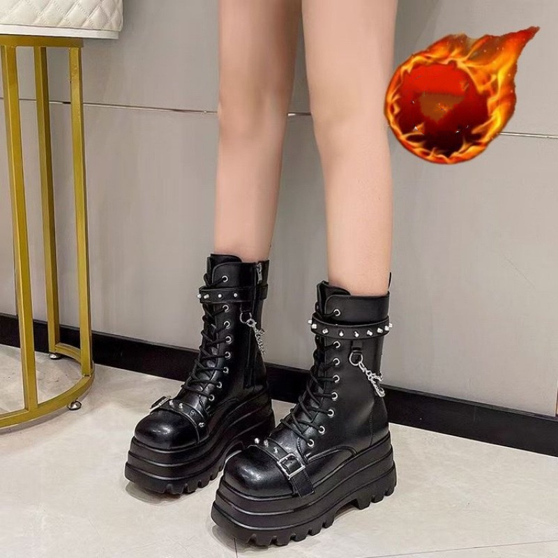 Thick Platform Gothic Lady Buckle New Autumn Shoes Women Wedges Knee High Boots Punk Street Cosplay Botas Motorcycle Chain b7fb