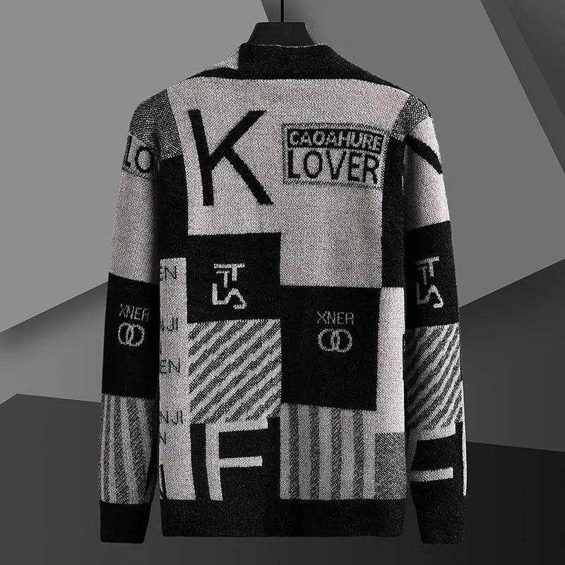 Spring Autumn Male Korean Fashion Print Cardigan Sweater Homme Simple Allmatch Knitted Coat Mens Outwear Top Hombre 241024