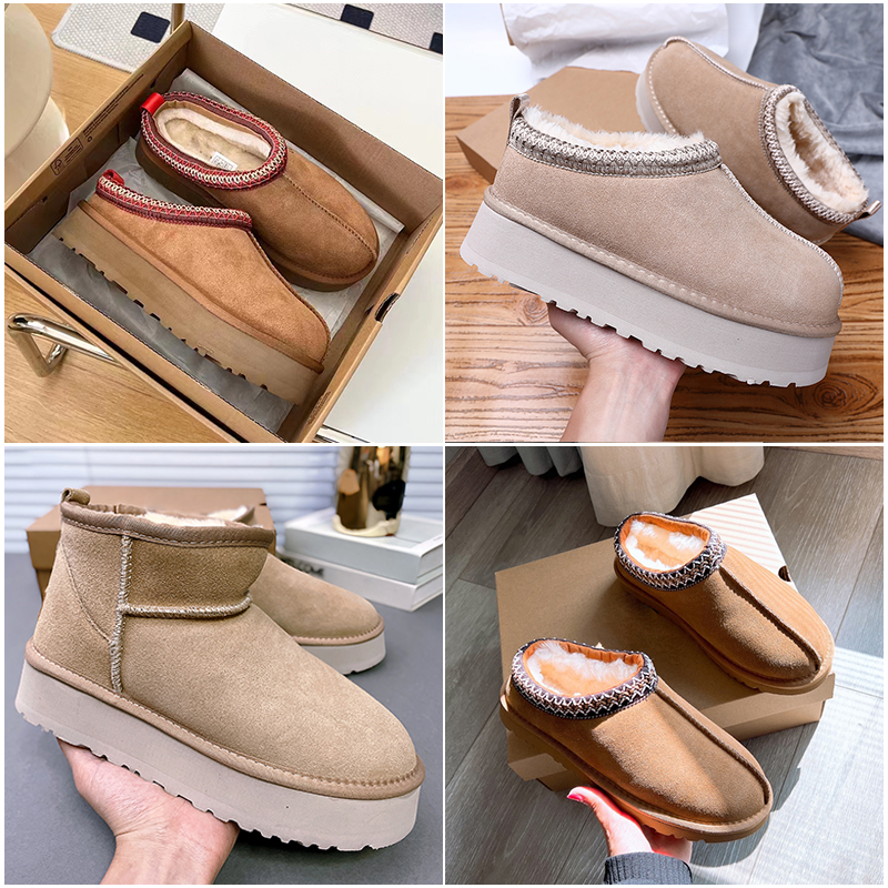 Womens slippers Tazz Chesut Fur Slides Dheepskin Shearling slipper Tasman Classic Ultra Mini Platform Boots women snow Wool Blend Winter Booties big size 35-46