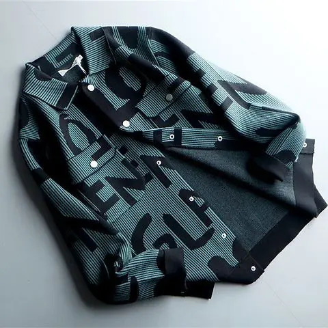 2023 Spring and Autumn Personalized Korean Edition Retro Polo Collar Letter Print Loose Leisure Oversize Knitted Cardigan 241024