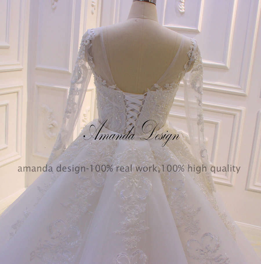 Amanda Design abendkleider Full Sleeve Lace Applique Pearls Mermaid Wedding Dress with Detachable Skirt