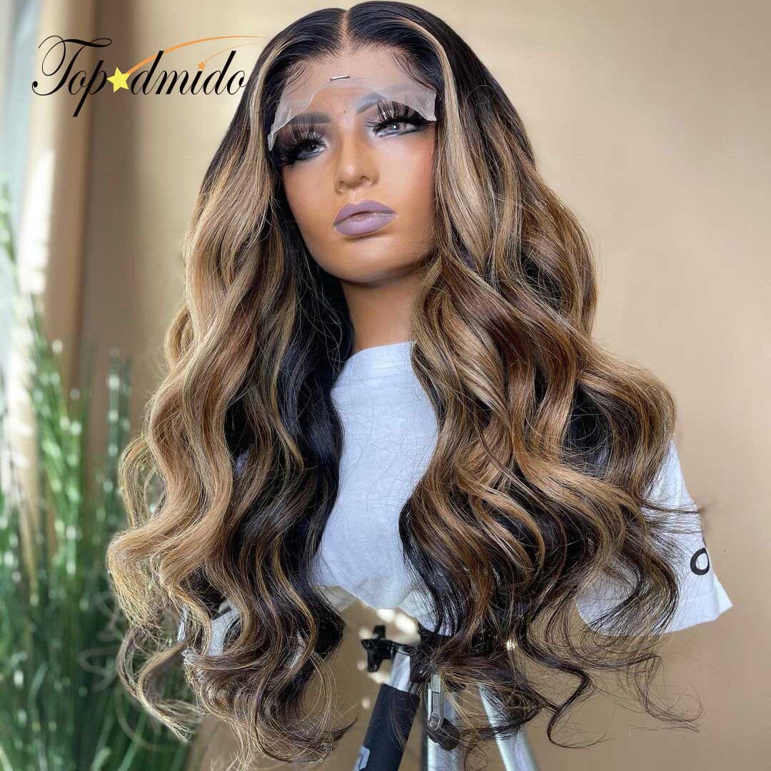 Topodmido 250 Density Highlight Color 13x6 Front Wigs with Baby 13x4 Brazilian Human Hair Lace Wig