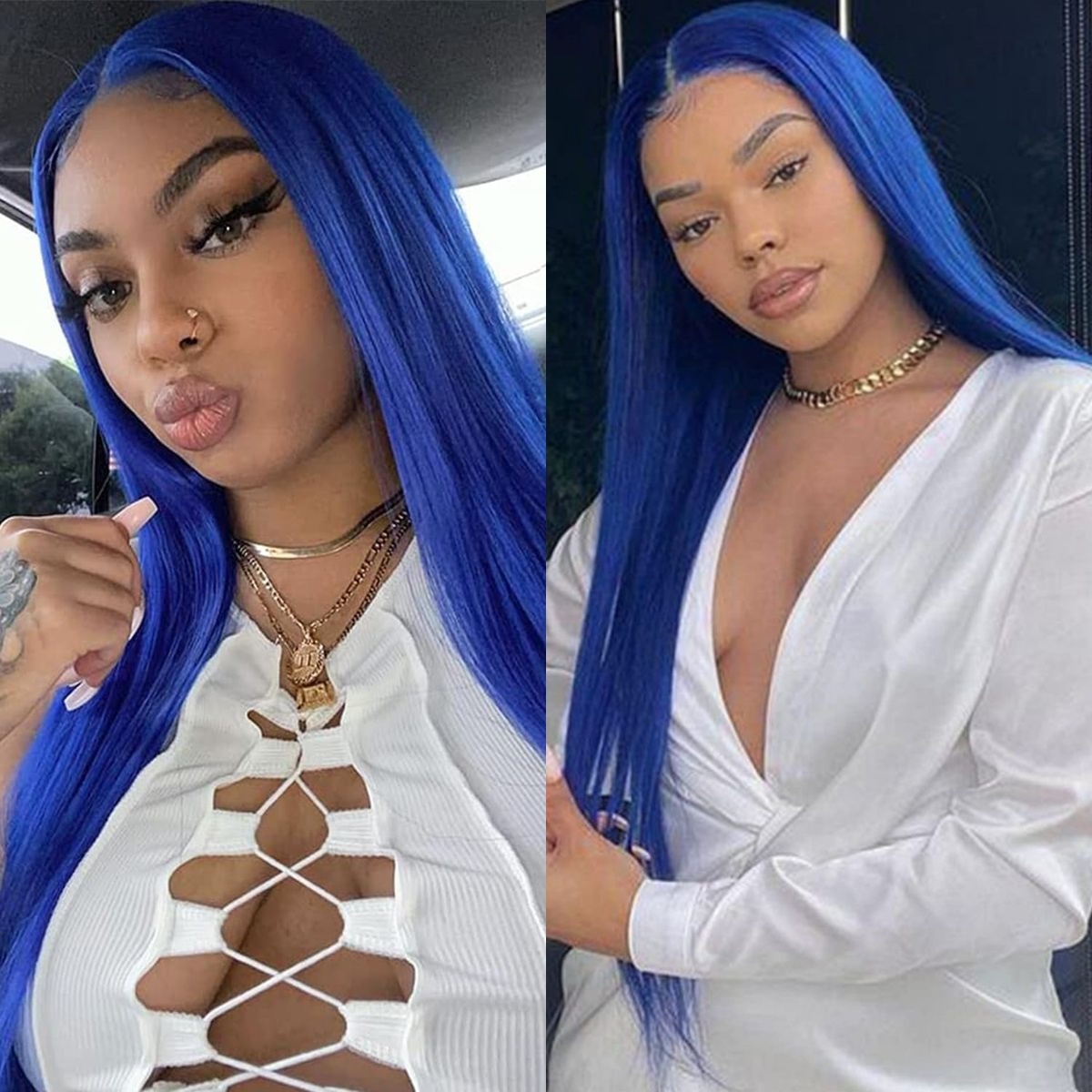 RDY Royal Blue Long Straight Synthetic Lace Front Wig Glueless Natural Haire Bright Colored Hair Frontal Wigs for Women