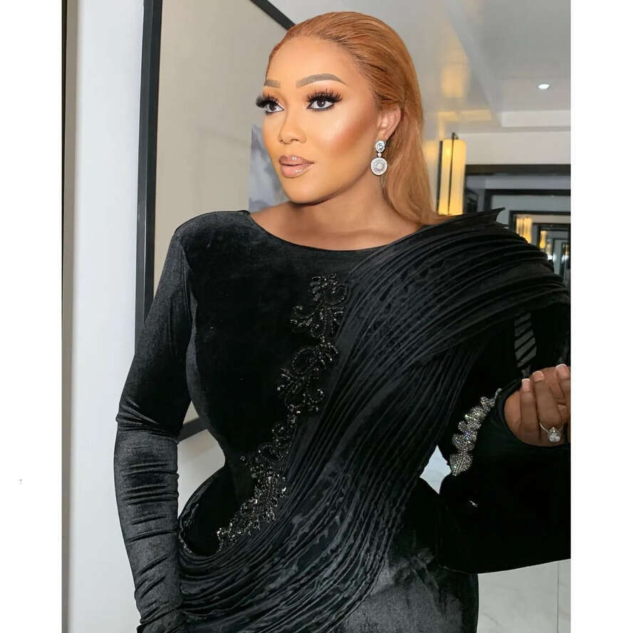 Black Elegant Mermaid Prom Appliques Beads Pleats Plus Size Evening Dress Aso Ebi Formal Party Gowns Vestidos De Gala