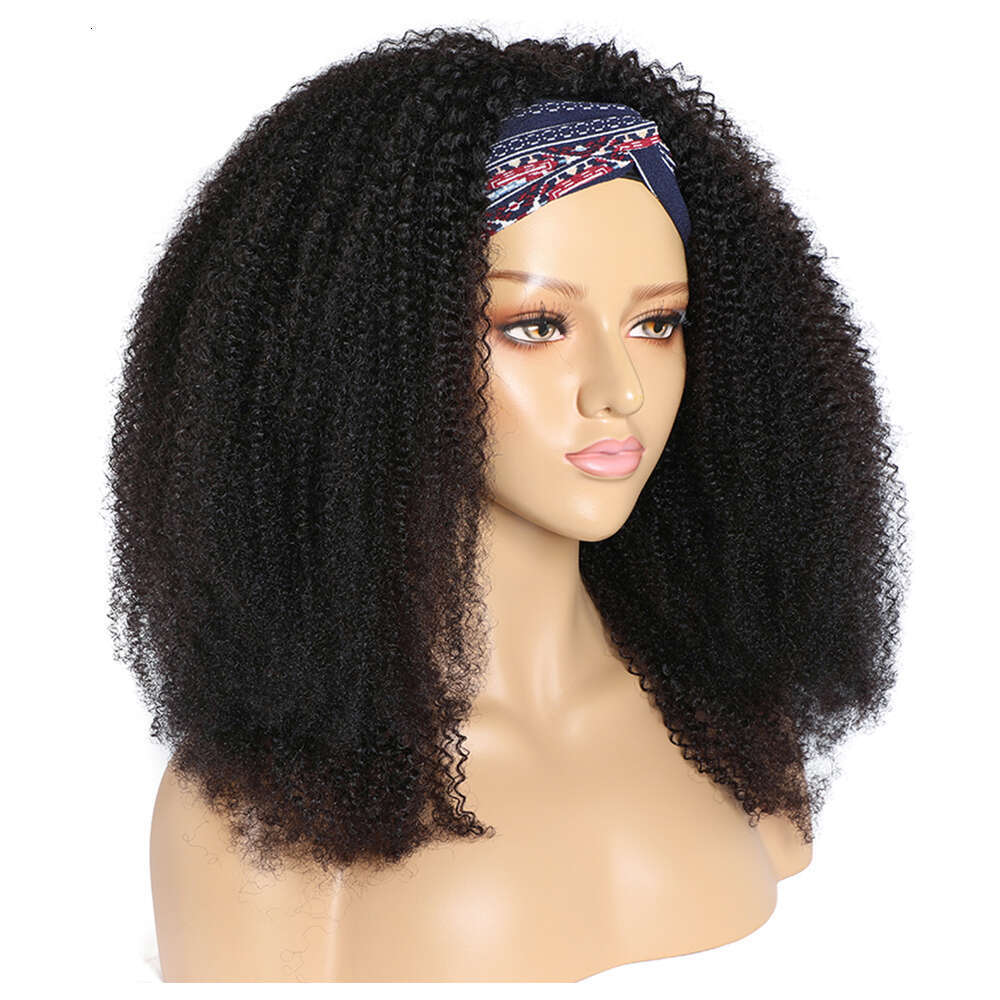 Afro Kinky Curly Headband Wig Human Hair Maxine Bob Wigs Female HeadBand Full Head Band Scarf