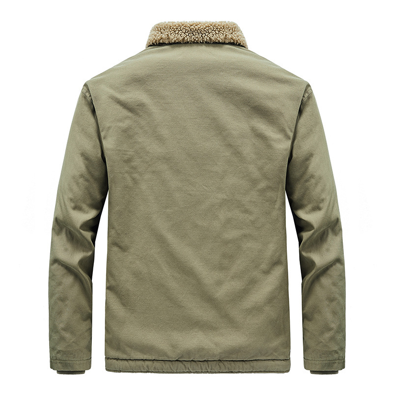 2024 New Designer Lamb Short Men's Winter Thick Leather Collar Plush Work Clothes Pilot Jacket Lamb Wool Cotton Jacket