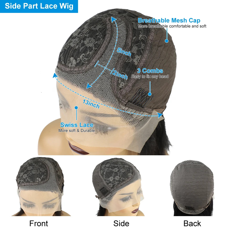 13x5x2 Loose Deep Bob Human Hair Wigs for Women Ocean Wave Side Part Lace Wig Brazilian Perruque Cheveux Humains