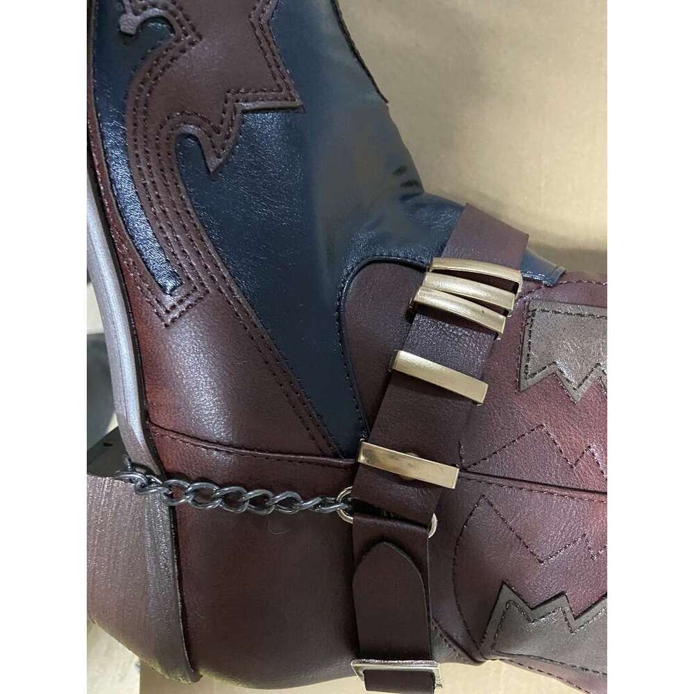 Men PU Color Matching Emed Western Cowboy Wear-resistant Leather Pointed Toe Fashion Trend Thigh High Boots Botas Mascua 241108