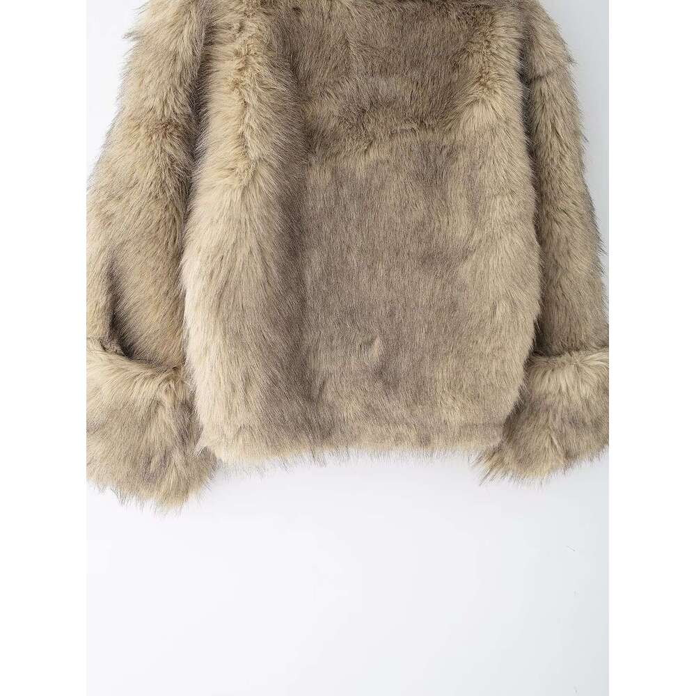 TRAFZA Women Fall Winter Faux Fur Collar Loose New 2024 Fashion Casual High Street Y2k Sweatshirt