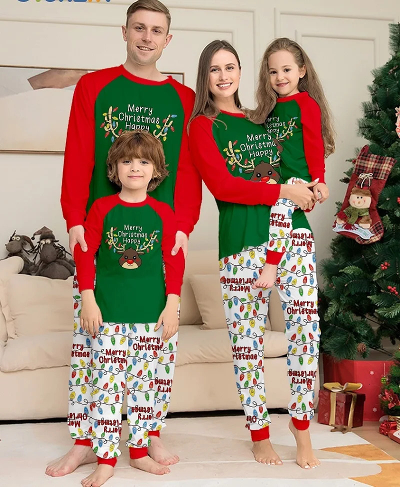 2025 Christmas Family Matching Pajamas Merry Xmas Deer Adult Kid Baby Outfits TopsPants 2PCS Xmas Sleepwear Pyjamas Dog Clothes 241028