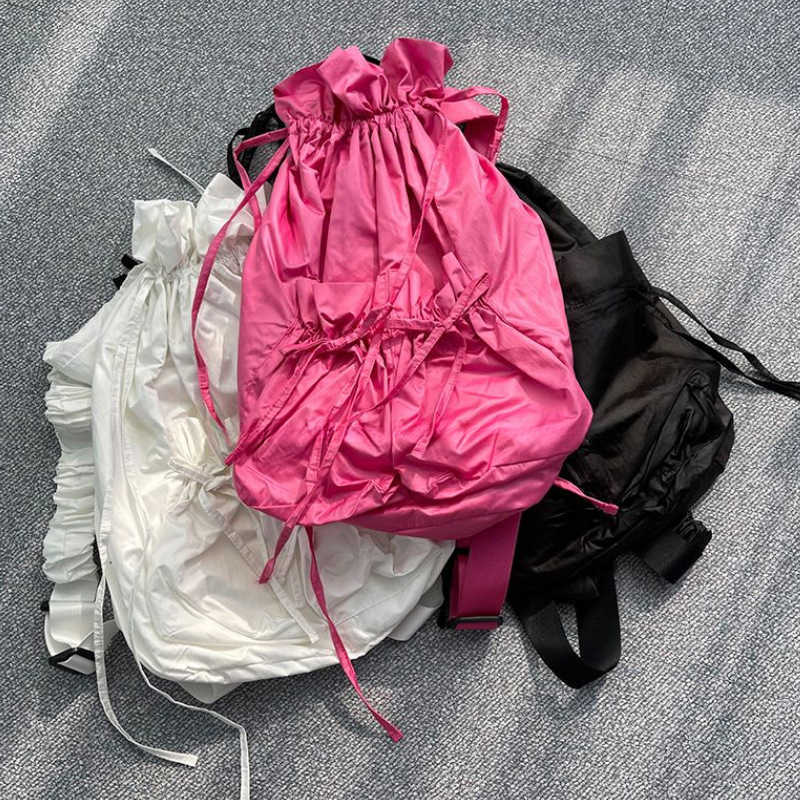 South Korea leisure pleated drawstring backpack student backpack large capacity versatile backpack 241015