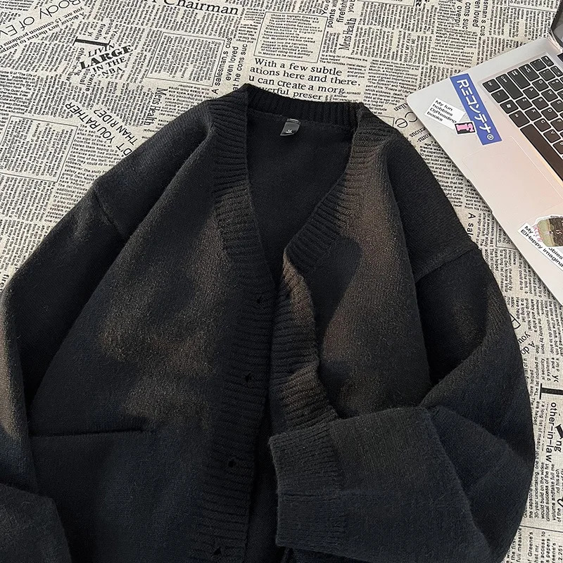 Autumn and Winter Korean Fashion Versatile Casual Cardigan Ribbed Vneck Sweater Jacket Mens Light Jacquard n 241024