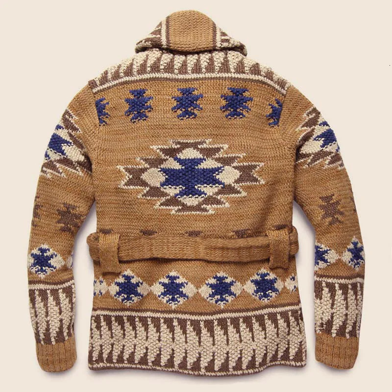 Europe and The United States Men Heavy Jacquard Fashion Sweater Autumn Winter Retro Casual Thick Cardigan Knit Coat 241024