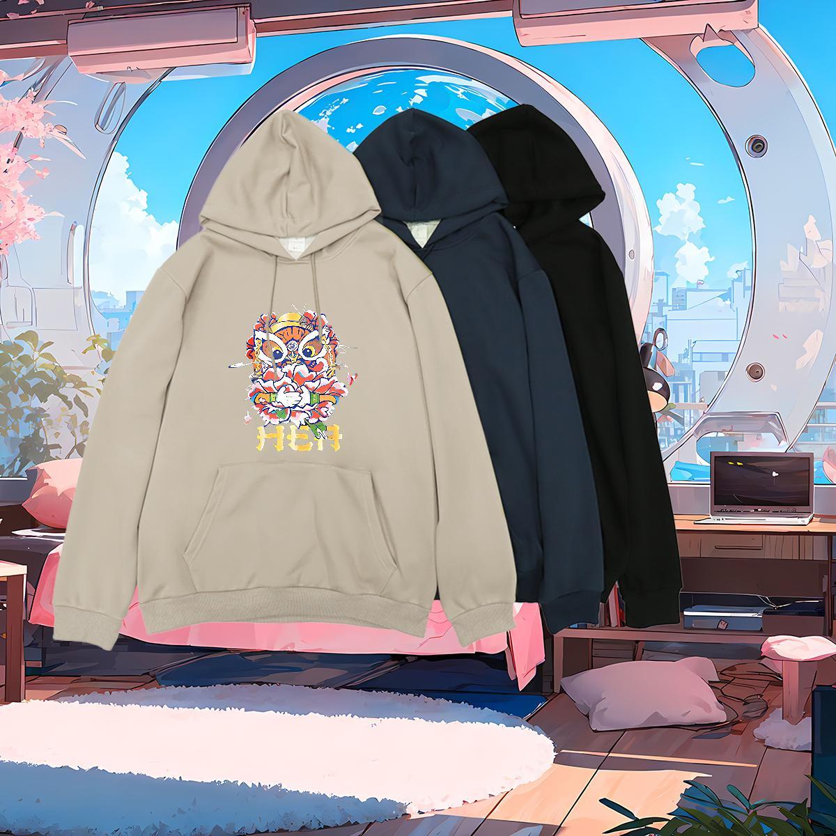 Brand Men Sweatshirt hoodie DIY Anime Loose Fit Men Hoodie Tops Sports Casual Velvet Thick Drawstring Long Sleeve