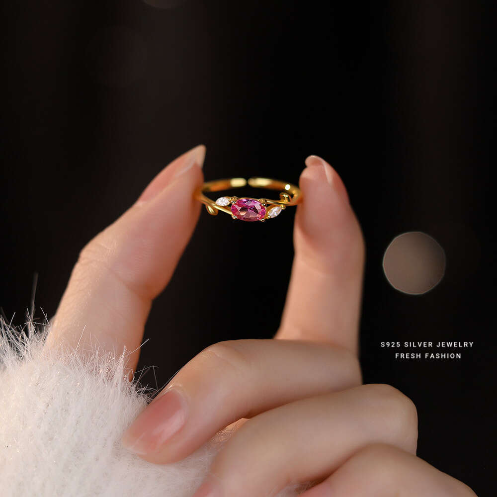 Real Sterg Sier French Light Rose Zircon Branches Leaves Ring Gift for Lady Mom Daughter Birthday Jewelry