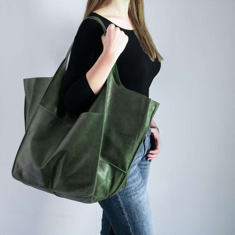 Handmade Rretro Big Beach Tote Bag High Capacity Zipper Shoulder Solid Color Multifunction Handbags For Ladies