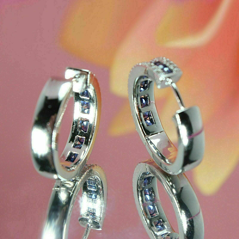 Classic Sapphire Earrings Women 925 Sterling Silver Zircon Crystal Earrings Fashion Round Diamond Princess Earrings Luxury Wedding Jewelry