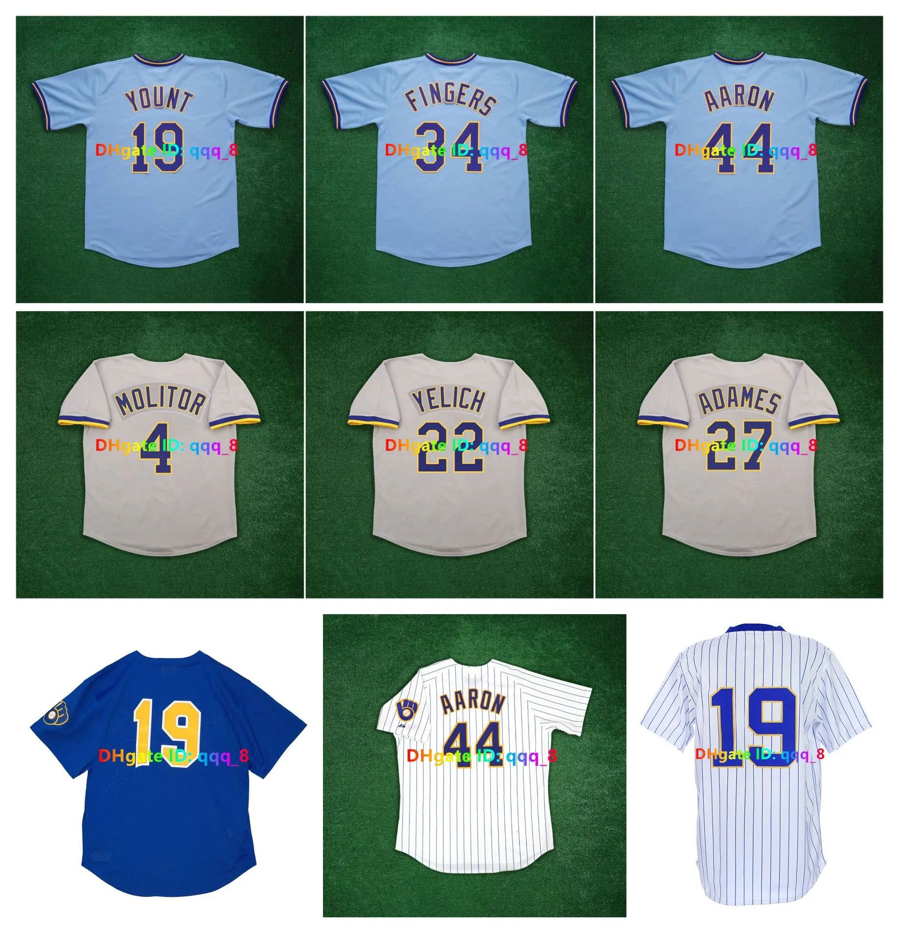Robin Yount Brewer Hank Aaron Throwback Baseball Jerseys Prince Fielder Ryan Braun Adames Fingers Paul Molitor Cecil Cooper Christian Yelich HIDEO NOMO Size S-4XL
