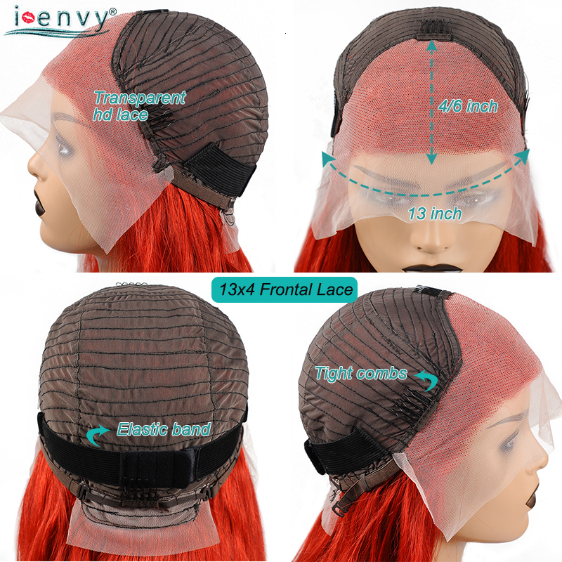13x6 Red Human Hair 13X4 Pre Plucked Bury Hd Frontal Wigs Colored 99J Straight Lace Front Wig Women
