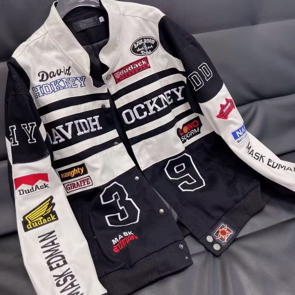2024 New Designer Men's Couple Street Embroidery Baseball New American Motorcycle Set Loose Jacket Top