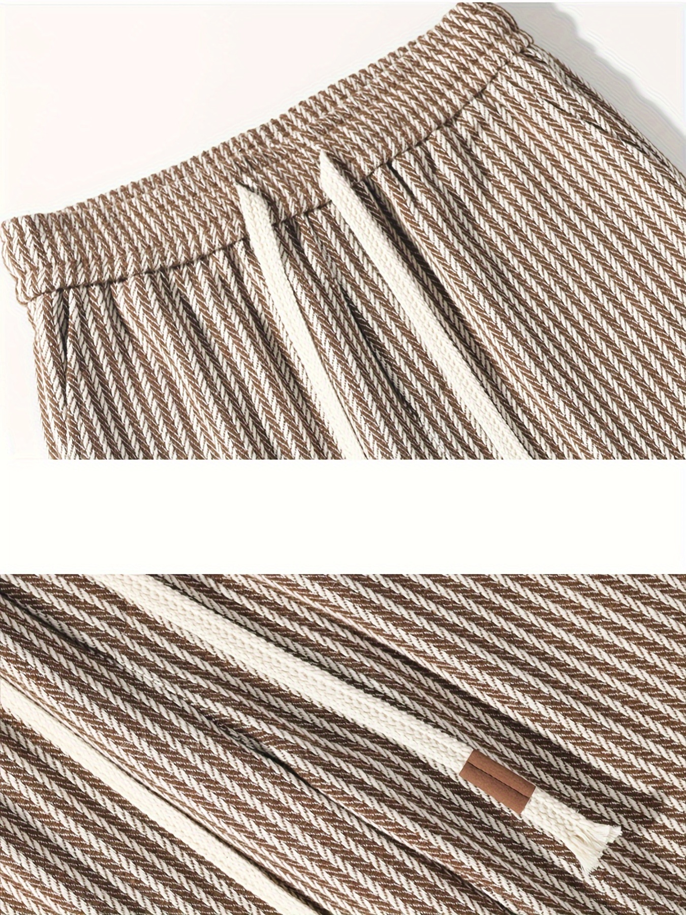 Men's casual striped pants with waistband design - mid waist design, polyester fabric, elastic waistband, straight cut, with waistband included