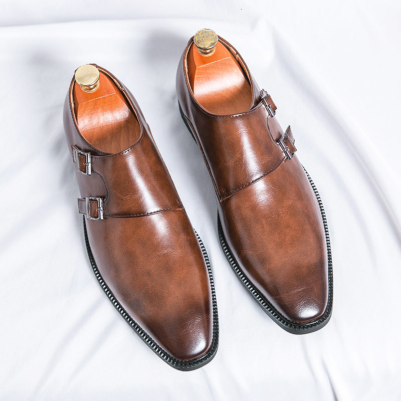 2024 New Leather Monk Classic Brown Wedding For Fashion Casual Men Shoes Evening Dress Moccasins