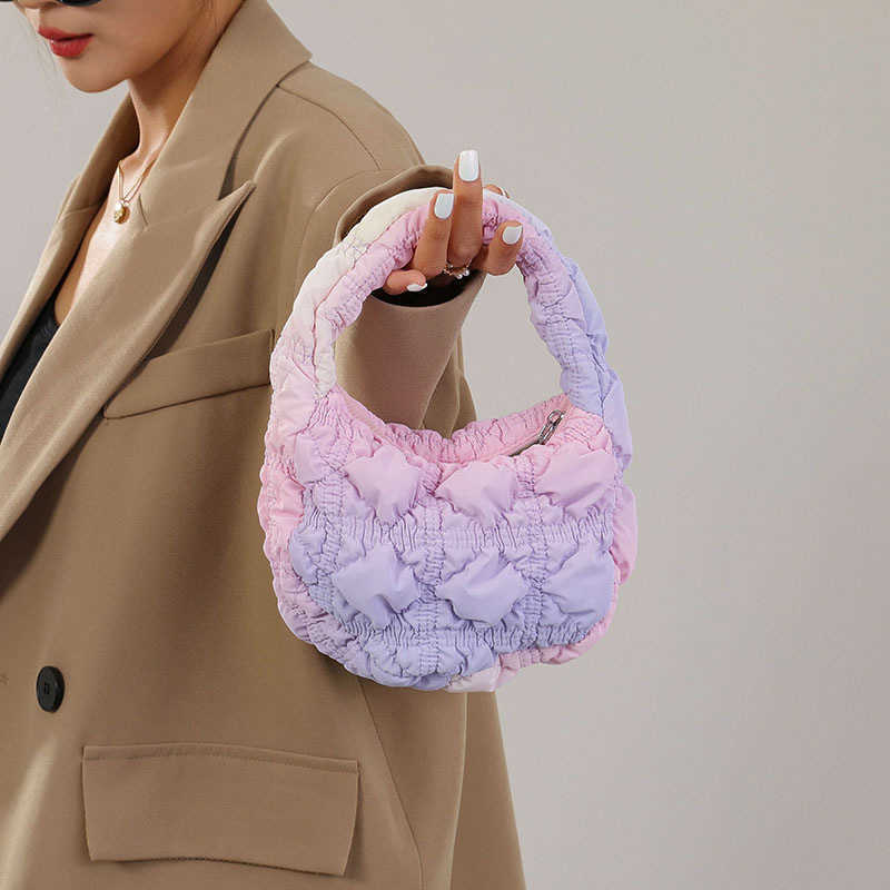 CMM Korean Version Autumn and Winter New Fashion Pleated Bubble Bag Hand Held One Shoulder Armpit Bag Dumpling Down Bag Tote Bag