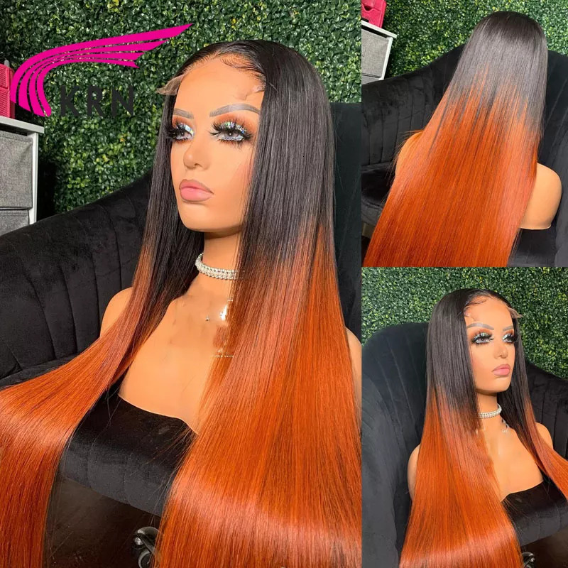 KRN 1B Ginger Color Lace Front Human Wigs With Baby Pre Plucked 26inch Straight For Women Brazilian Remy Hair KR