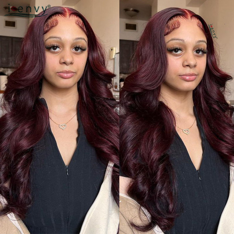 Bury Human Hair Wigs Pre Plucked Body Wave 13X6 13X4 Hd Lace Frontal For Women Cherry Red Colored Wig On Sale 30 34 Inch