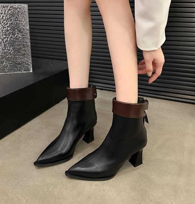 Women's Fashion Boots:High Heel Trendy Design Plus Size Pointed Toe Sexy Style New Trendy Winter Stylish Wear,Black/Leopard,Free shipping