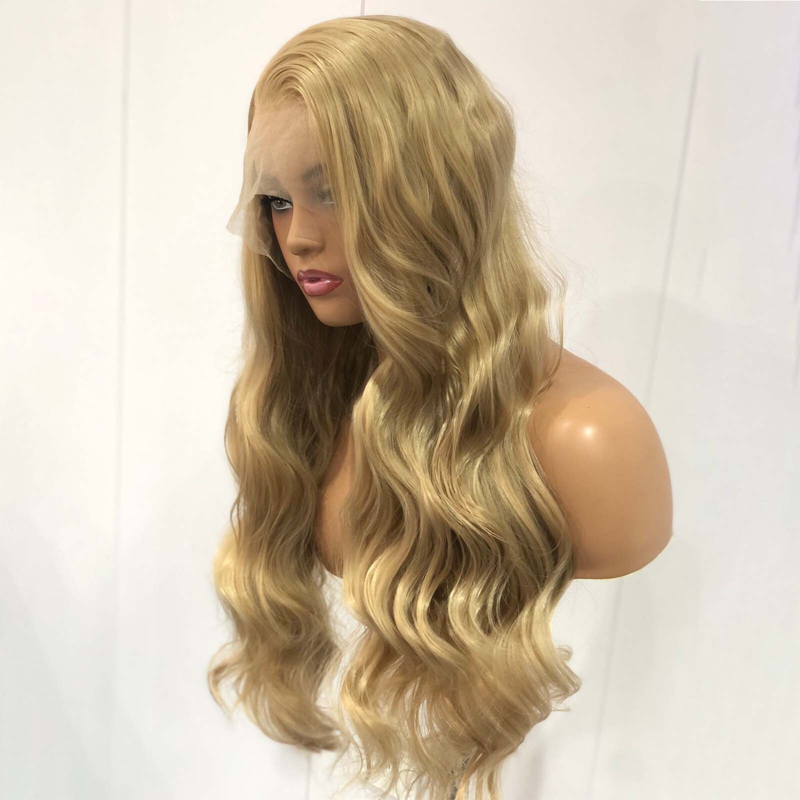 Ash Blonde Wig Loose Body Wave Synthetic Lace Front Long Curly Natural Wavy Honey Colored Hair 13X4 Frontal Wigs for Women