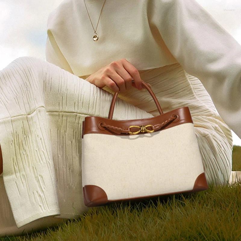 Drawstring 2024 Women's Large Contrast Color Canvas Attractive Simple Retro Handheld Crossbody Woman Ladies Bags Trend Y2k 6982 4
