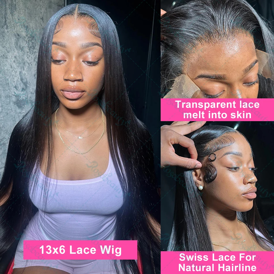 Straight Frontal 30 32 Inch Brazilian Remy 13X4 13X6 Glueless Transparent Lace Front Human Hair Wig For Women 200%