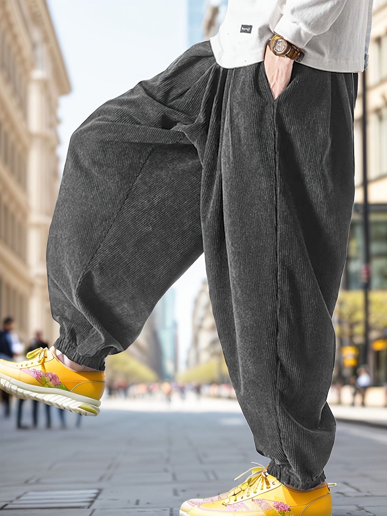 Men's casual loose velvet pants, fashionable and comfortable waist cinching sports harem pants, suitable for yoga