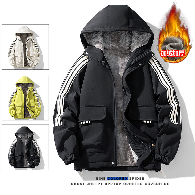 2024 autumn and winter new designer plus size men's multifunctional fleece hooded jacket, warm and thick sportswear