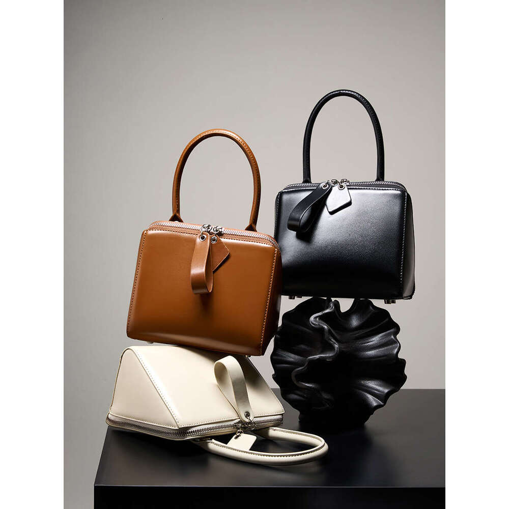 Cute Sand Design Solid Color Handbag Mini Large Capacity Women's One Shoulder Crossbody Smooth Cowhide Purse Hobos